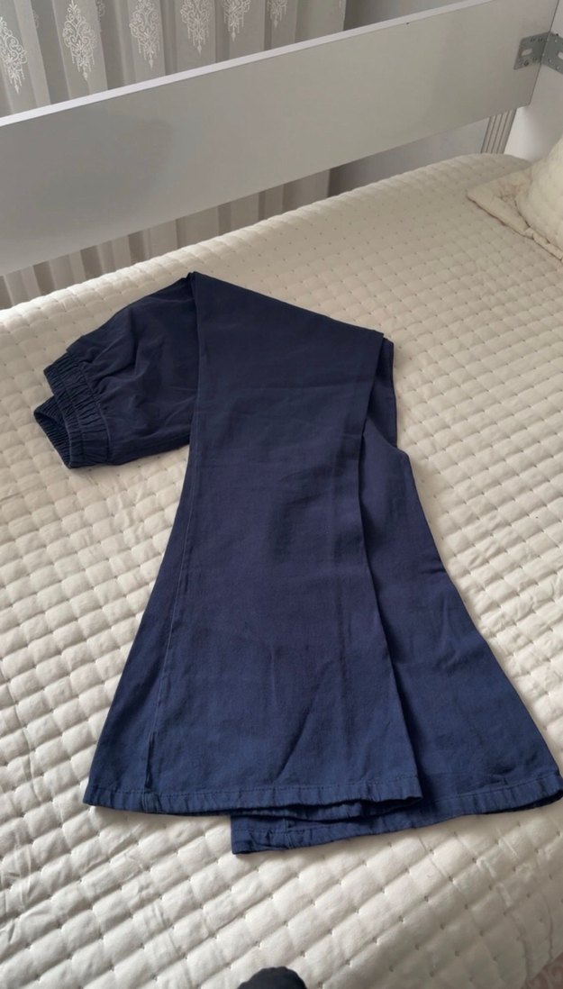 Lacivert Uzun Keten Kadın Pantolon - Görsel 2