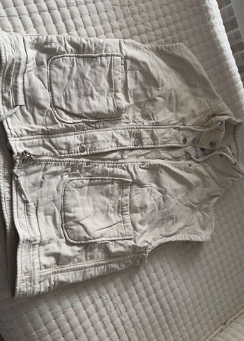 Düğmeli Keten Gri Kadın Yelek - Görsel 3