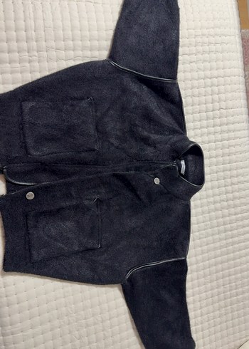 Düğmeli siyah deri detaylı angora iplik kadın triko ceket - Görsel 2