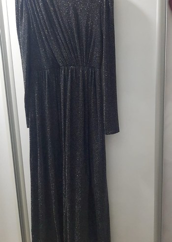 Siyah Uzun Kollu Drapeli Kadın Elbise Abiye - Görsel 2