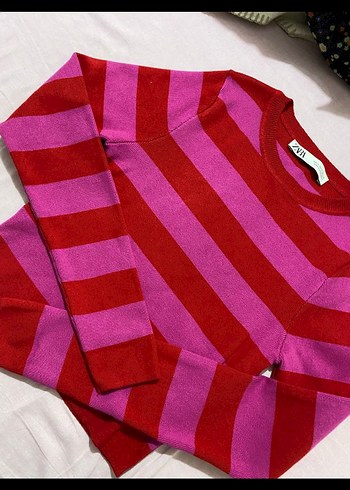 ZARA Renkli Çizgili Uzun Kollu Triko Kazak