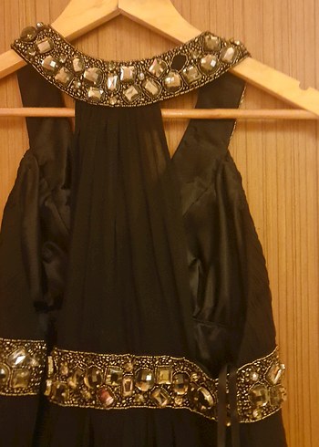 Boncuk İşlemeli Siyah Uzun Abiye Elbise - Görsel 6