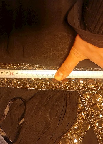 Boncuk İşlemeli Siyah Uzun Abiye Elbise - Görsel 8