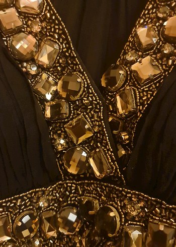 Boncuk İşlemeli Siyah Uzun Abiye Elbise - Görsel 2