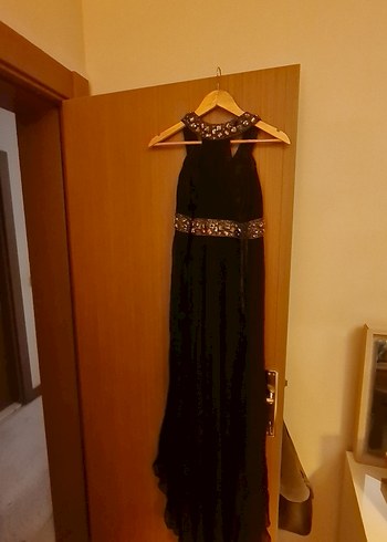 Boncuk İşlemeli Siyah Uzun Abiye Elbise - Görsel 5