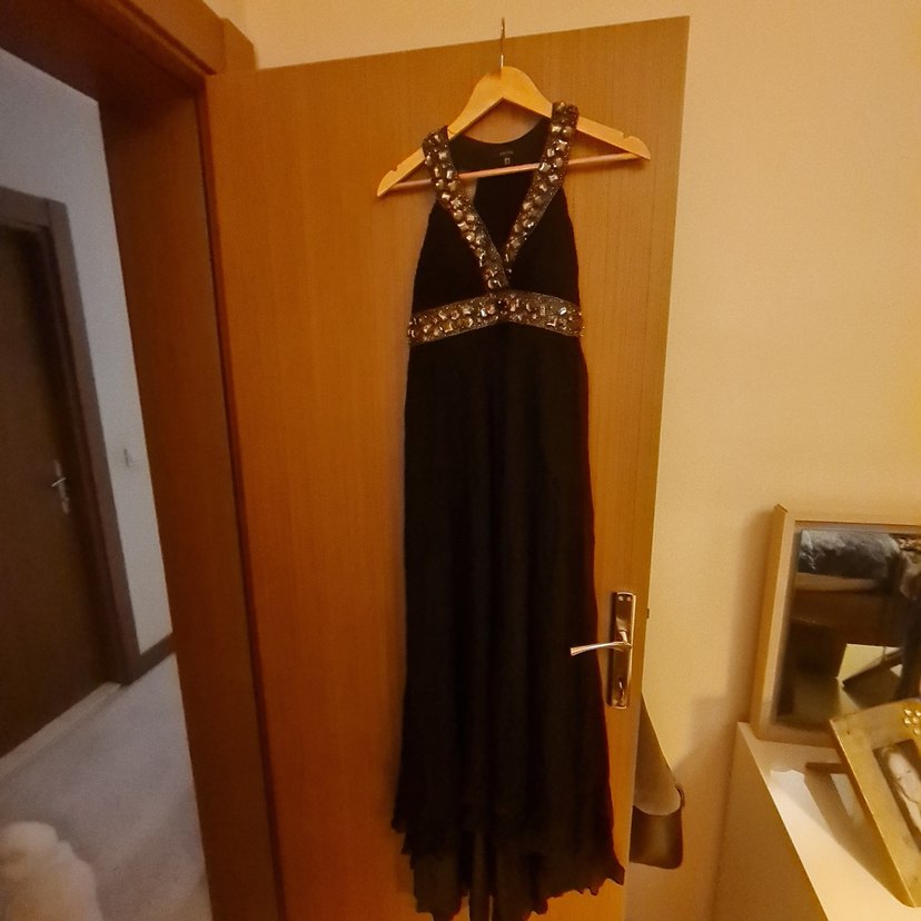 Boncuk İşlemeli Siyah Uzun Abiye Elbise - Görsel 3