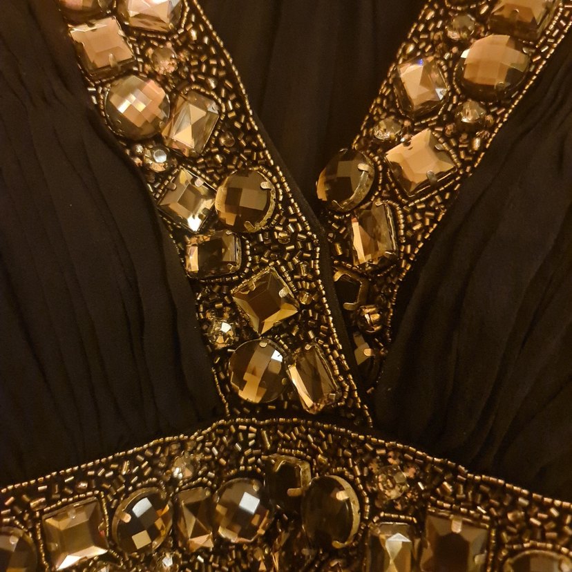 Boncuk İşlemeli Siyah Uzun Abiye Elbise - Görsel 2