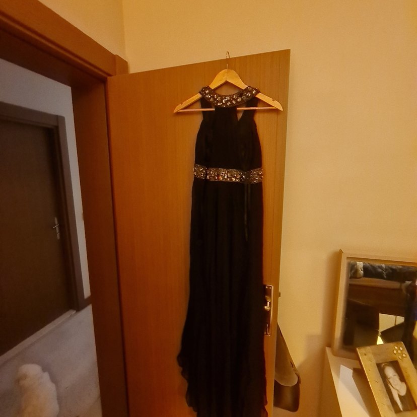 Boncuk İşlemeli Siyah Uzun Abiye Elbise - Görsel 5