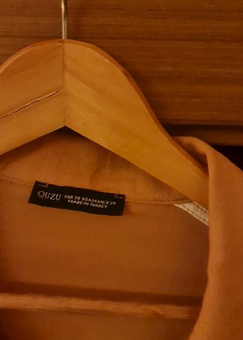 Düğmeli açık Kahverengi Keten Midi Ceket - Görsel 2