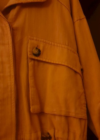 Düğmeli açık Kahverengi Keten Midi Ceket - Görsel 3