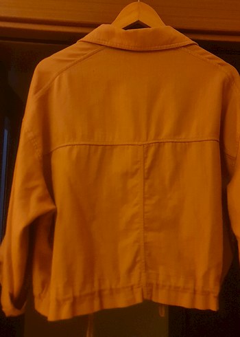 Düğmeli açık Kahverengi Keten Midi Ceket - Görsel 5