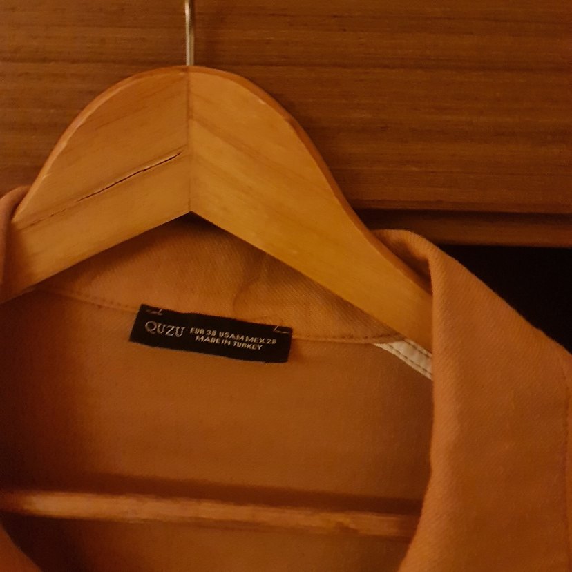 Düğmeli açık Kahverengi Keten Midi Ceket - Görsel 2