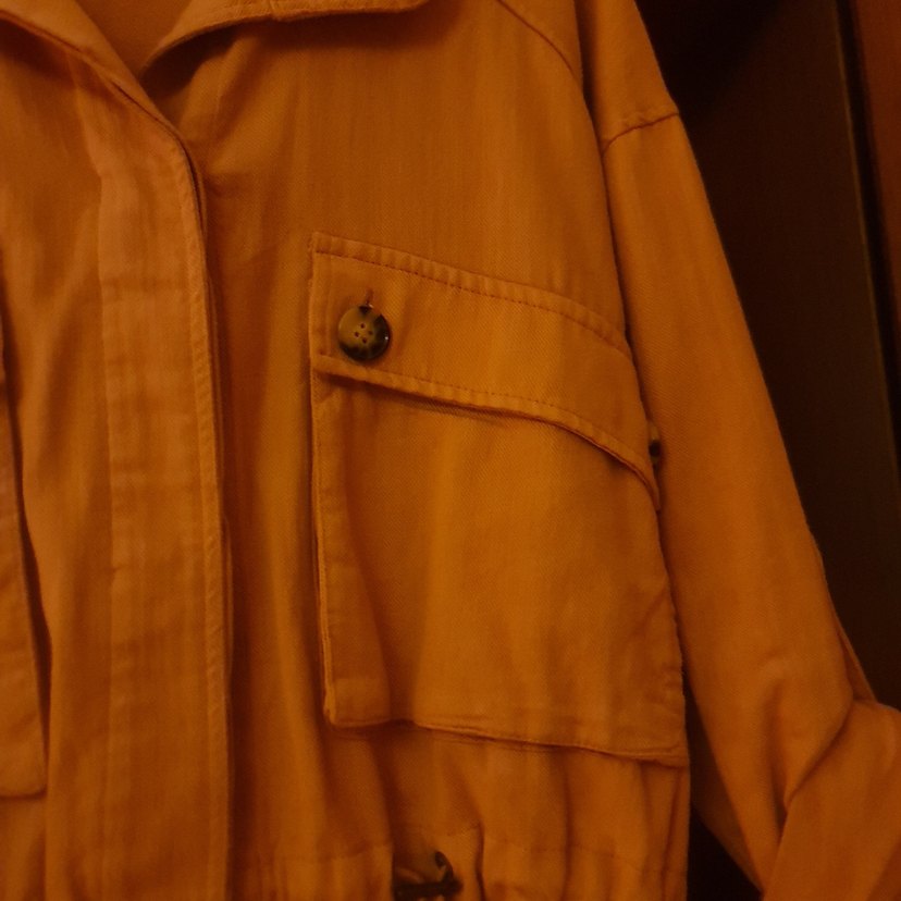 Düğmeli açık Kahverengi Keten Midi Ceket - Görsel 3