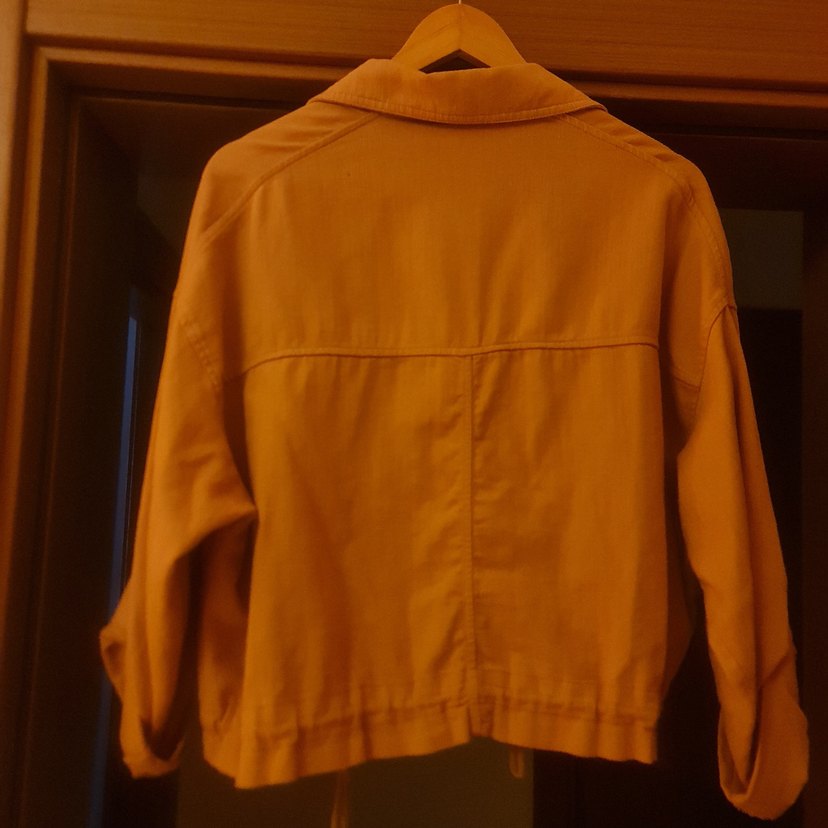 Düğmeli açık Kahverengi Keten Midi Ceket - Görsel 5