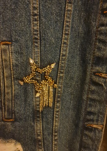 Kadın Nakışlı Düğmeli Kot Ceket - Görsel 3