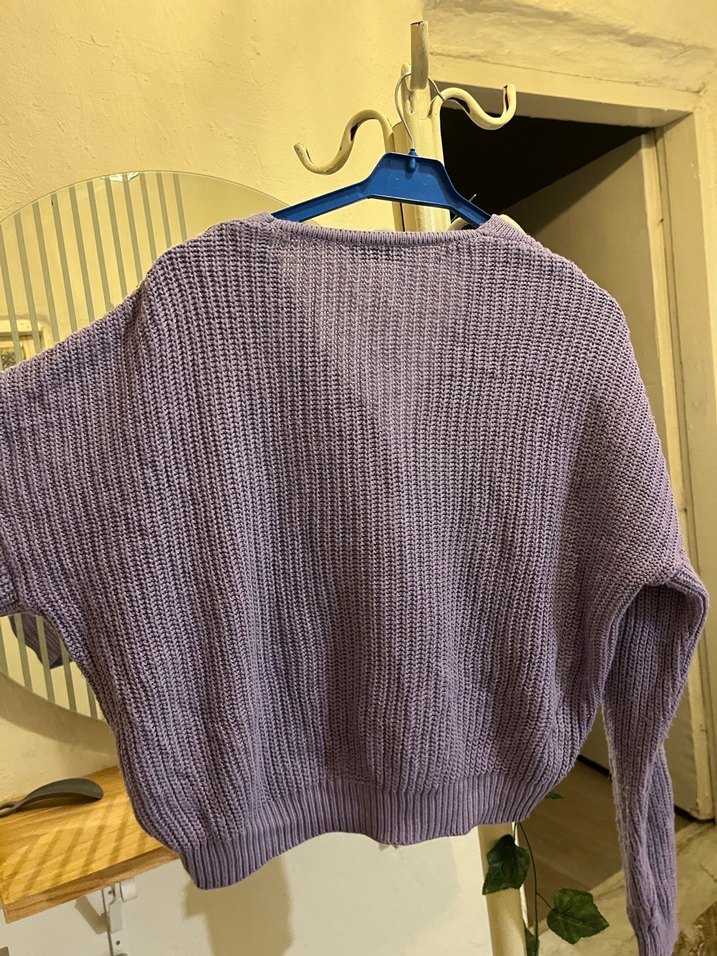 Mor V Yaka Örgü fulla moda Hırka - Görsel 2