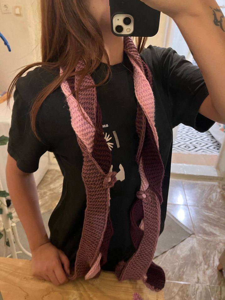 Çok Renkli Örgü Kadın Şal - Görsel 5