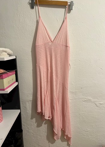 Pembe Drapeli Askılı Uzun Bohem Bikini Üstü Elbise - Görsel 3