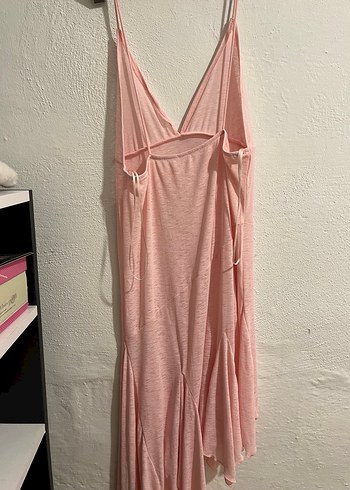 Pembe Drapeli Askılı Uzun Bohem Bikini Üstü Elbise - Görsel 2