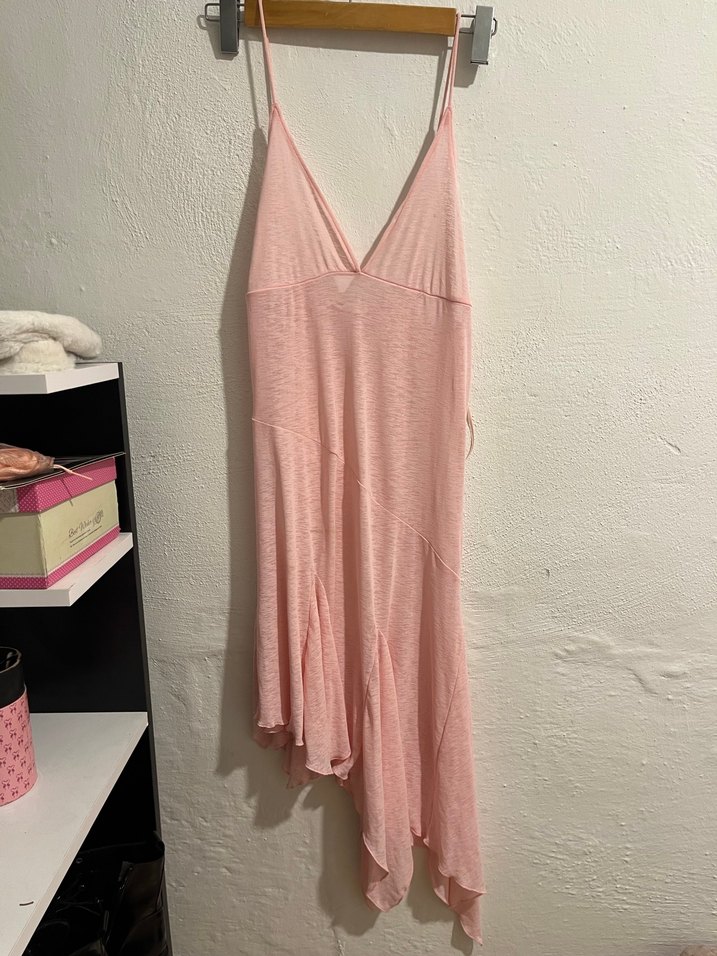 Pembe Drapeli Askılı Uzun Bohem Bikini Üstü Elbise - Görsel 3