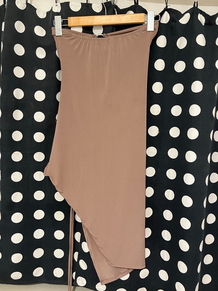 Bej Drapeli Orta Straplez Abiye Elbise - Görsel 3