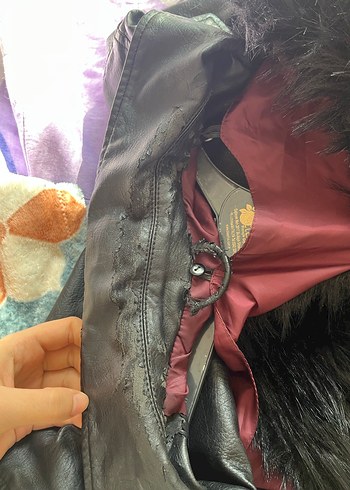 Kürklü Siyah Deri Biker Ceket - Görsel 6