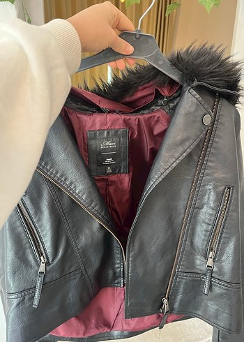 Kürklü Siyah Deri Biker Ceket - Görsel 7