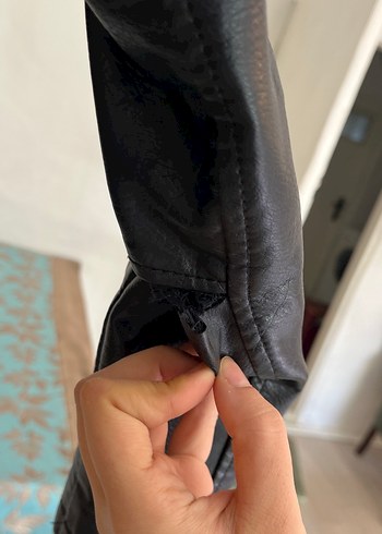 Kürklü Siyah Deri Biker Ceket - Görsel 8