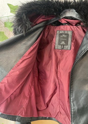 Kürklü Siyah Deri Biker Ceket - Görsel 2