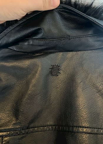 Kürklü Siyah Deri Biker Ceket - Görsel 5