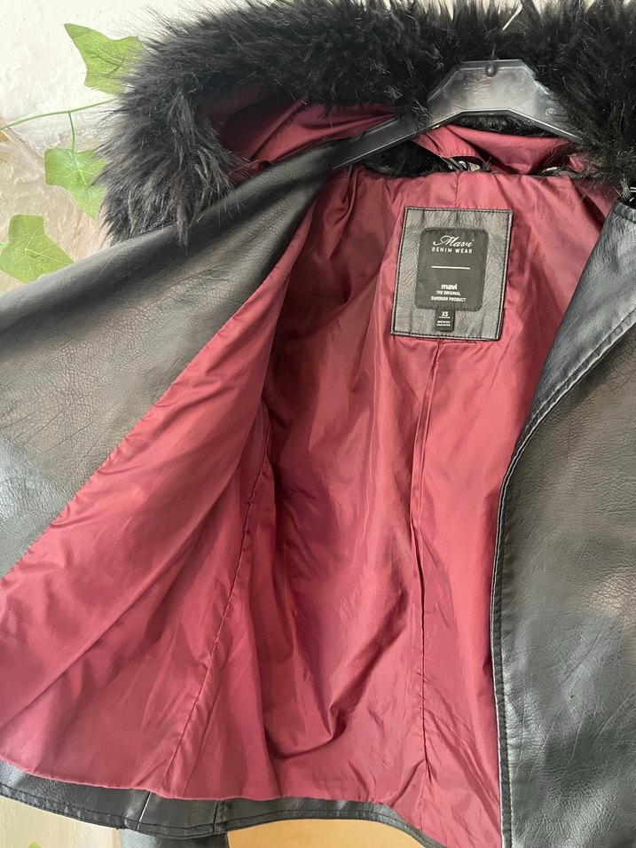 Kürklü Siyah Deri Biker Ceket - Görsel 2