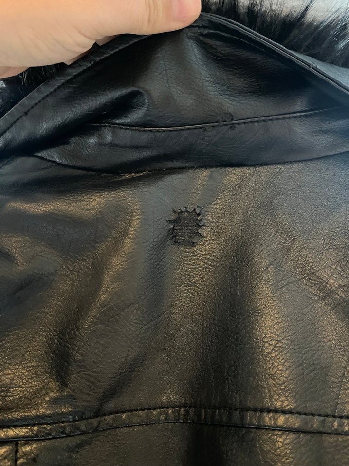 Kürklü Siyah Deri Biker Ceket - Görsel 5