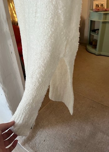 Beyaz Yarım Boğazlı Triko Mini Elbise - Görsel 4