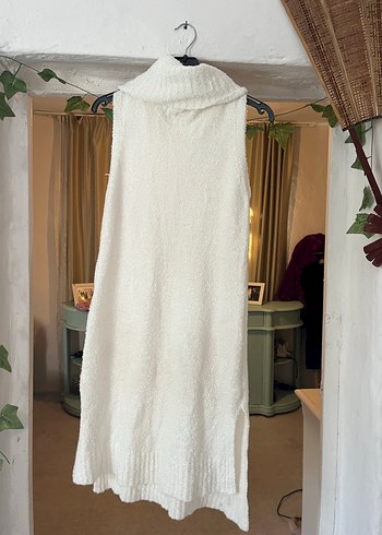 Beyaz Yarım Boğazlı Triko Mini Elbise - Görsel 3