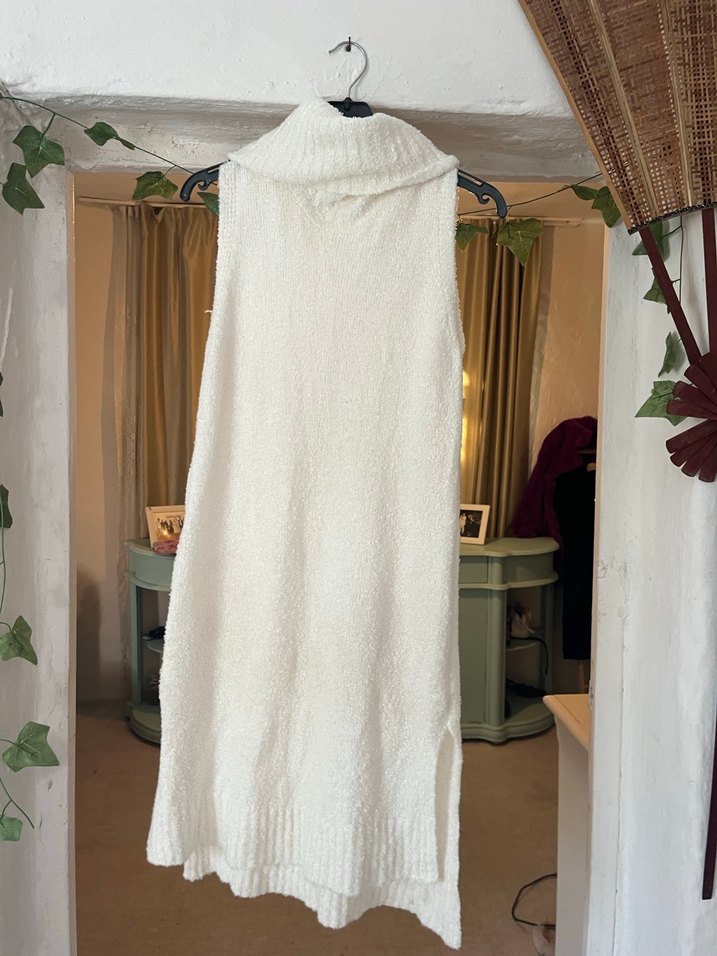 Beyaz Yarım Boğazlı Triko Mini Elbise - Görsel 3