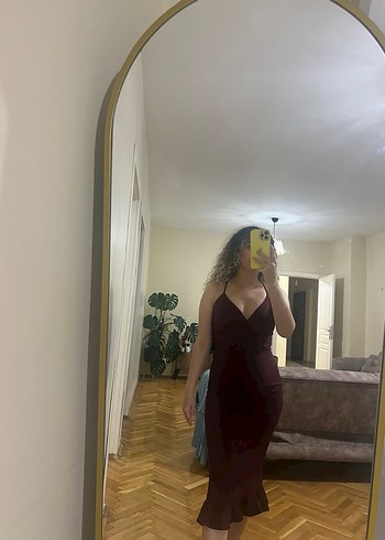 Bordo Straplez Midi Elbise
