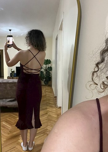 Bordo Straplez Midi Elbise