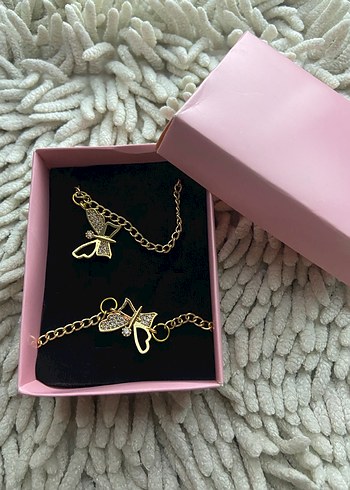Accessorize Altın Renk Zincirli Kelebek Detaylı Kadın Kolye Bileklik Seti