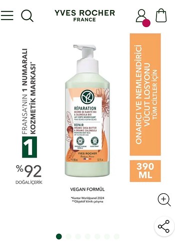 Yves Rocher Onarıcı ve Nemlendirici Vücut Losyonu 390 ml