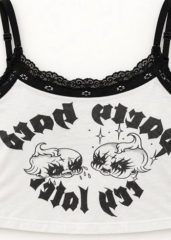 Sheinside Gotik Siyah Beyaz Dantelli Crop Top