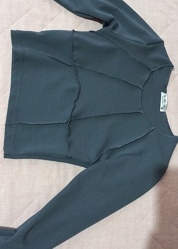 s Beden V Yaka Gri crop, Uzun Kollu,