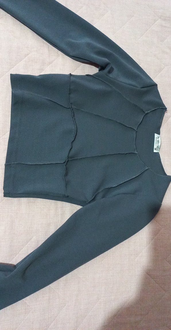 V Yaka Gri crop, Uzun Kollu, - Görsel 3