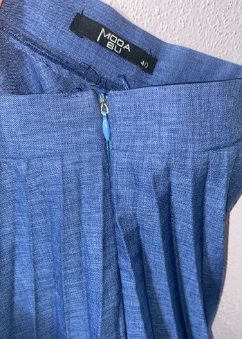 Kadın Mavi Uzun Pileli etek - Görsel 2