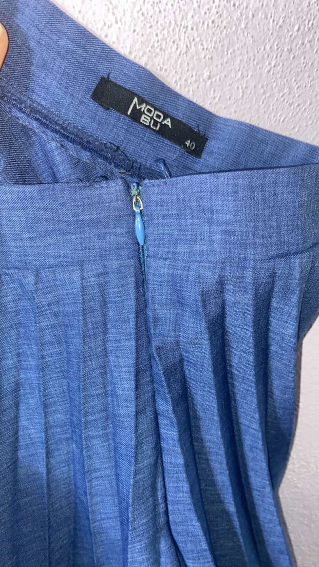 Kadın Mavi Uzun Pileli etek - Görsel 2