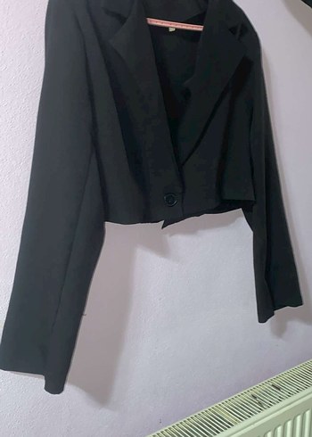 Kadın Siyah Düğmeli Midi Blazer Ceket - Görsel 3