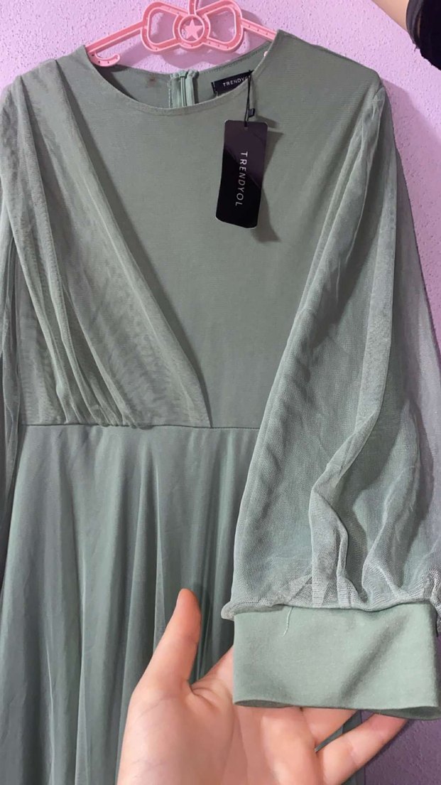 Yeşil Abiye Elbise omuzdan pelerinli - Görsel 2