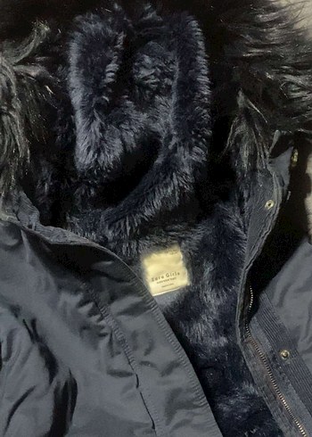 Kadın lacivert Kapüşonlu Kürklü Kışlık Mont - Görsel 2