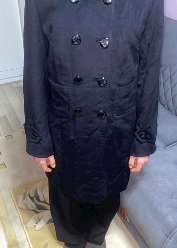 Düğmeli Siyah Uzun Süet Kadın Kaban - Görsel 2