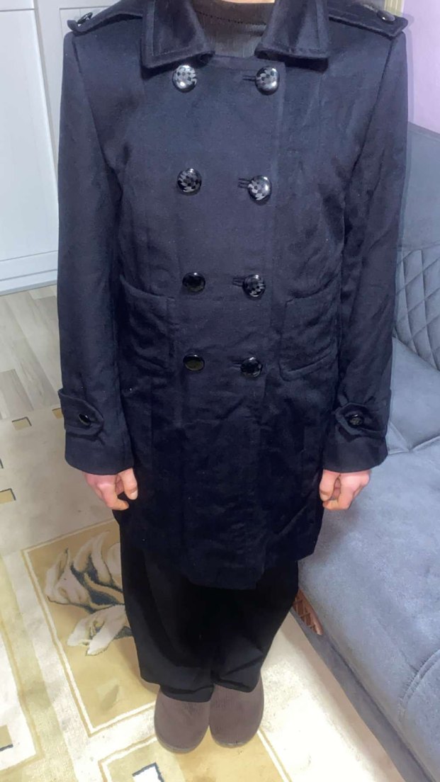 Düğmeli Siyah Uzun Süet Kadın Kaban - Görsel 2