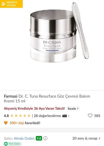 Farmasi Dr. C. Tuna Resurface Göz Çevresi Kremi 15 ml